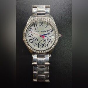 BETSEY JOHNSON WHIMSICAL SILVER RHINESTONE STATEMENT WATCH
